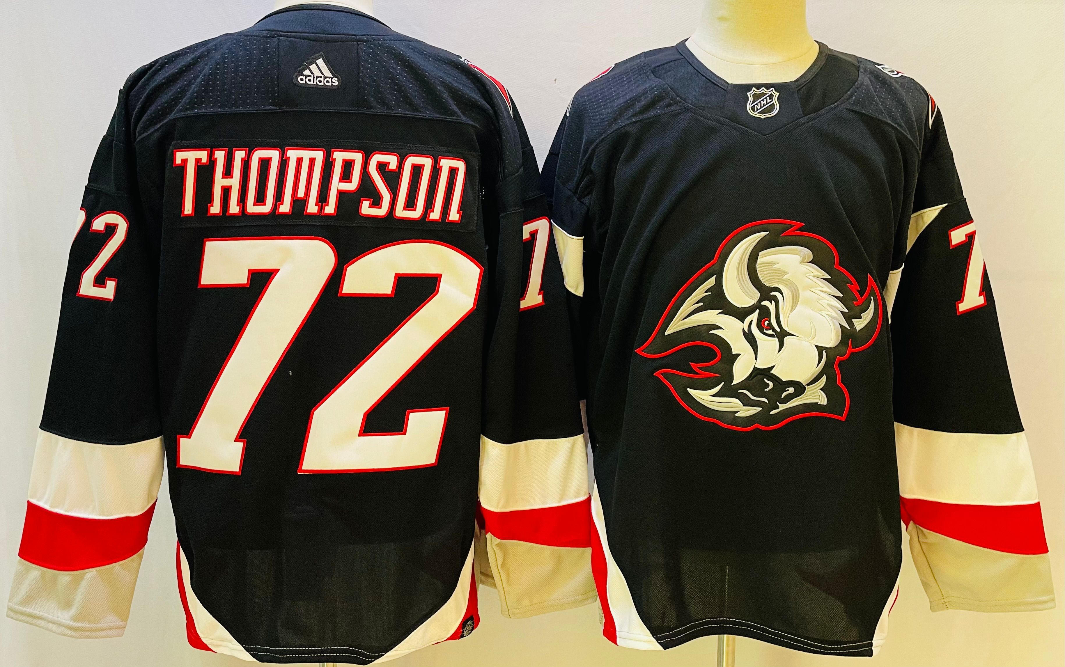 Men Buffalo Sabres 72 Thompson Black Throwback 2022 Adidas NHL Jersey